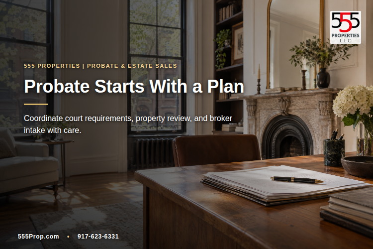 Estate property documents and a pen prepared for a condition review