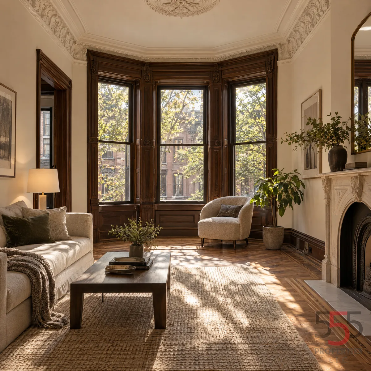 Natural light entering a room through a bay window