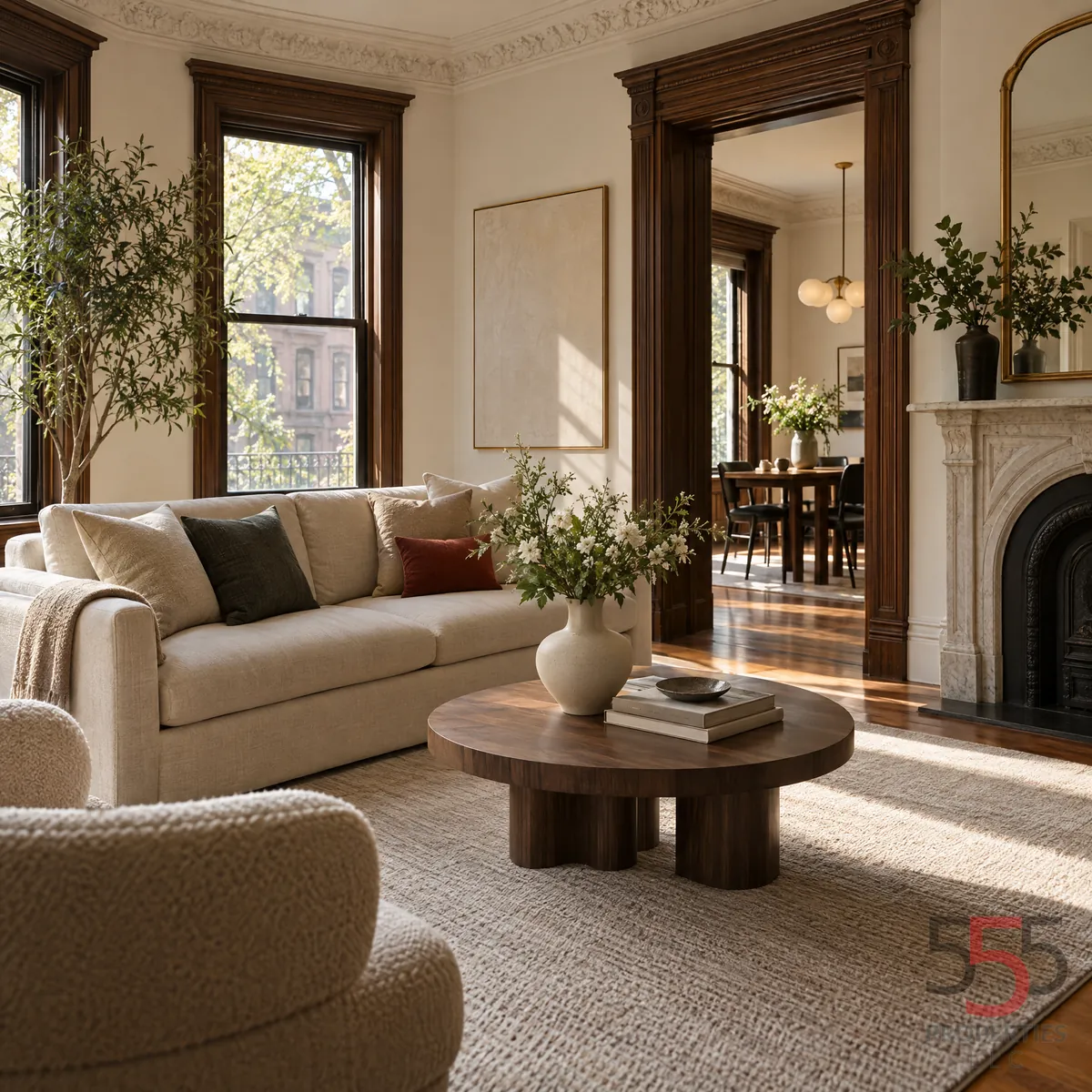 Tasteful neutral decor in a welcoming living space